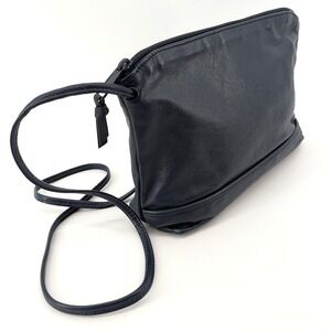 Amanda Smith Genuine Leather Crossbody Bag Navy Blue YKK Zip